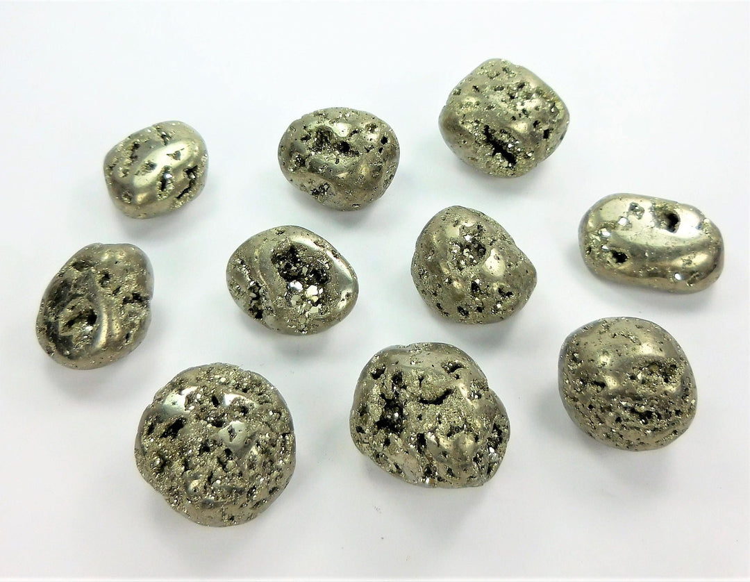 Bulk Wholesale Lot 1 LB Tumbled Iron Pyrite with Druzy One Pound Polished Stones Natural Gemstones Crystals