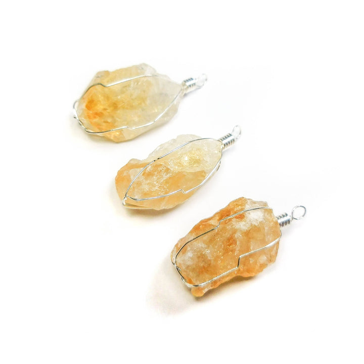 Wire Wrapped Raw Citrine Crystal Pendant Silver Plated Necklace Charm Healing Crystals And Stones