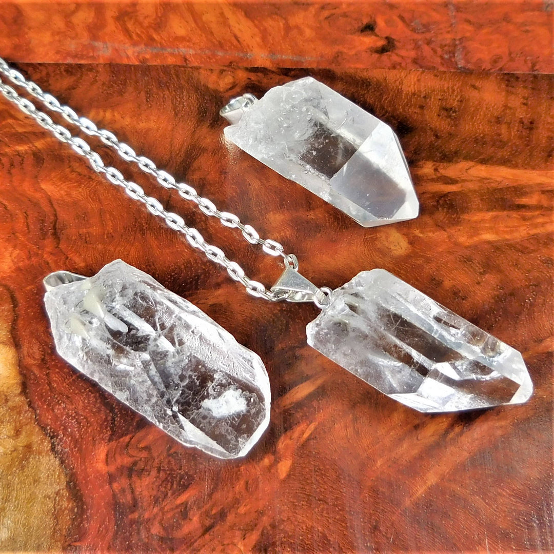 Raw Quartz Crystal Pendant Point Pendant Silver Necklace Charm Gemstone Healing Crystals and Stones Jewelry