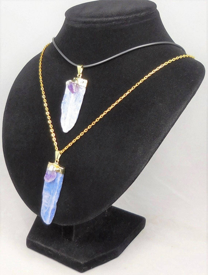 Kyanite Amethyst Crystal Point Pendant Gold Plated Necklace Charm Healing Crystals and Stones Jewelry