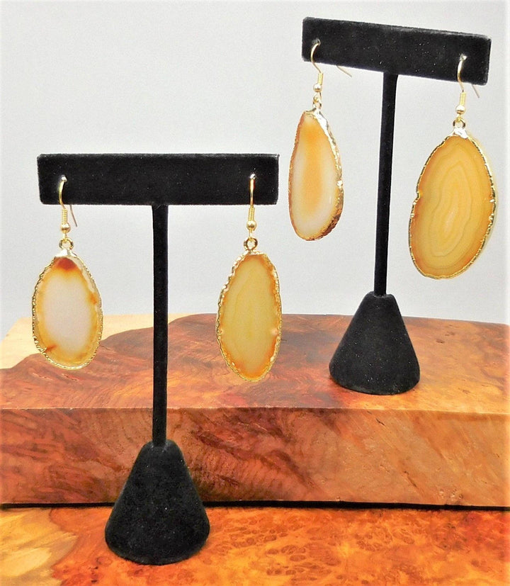 Agate Slice Earrings - Natural Gold