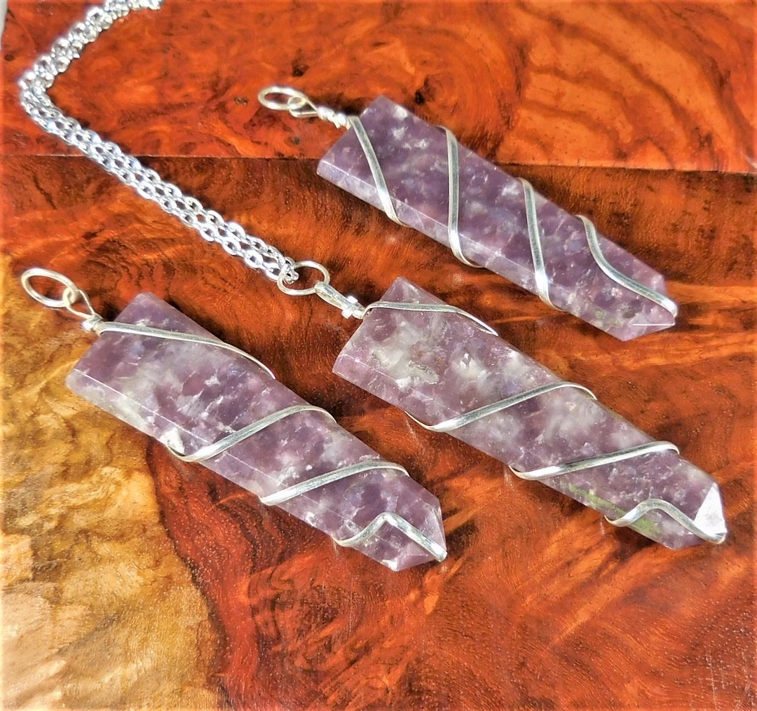 Lilac Lepidolite Necklace Pendant - Silver Wire Wrapped