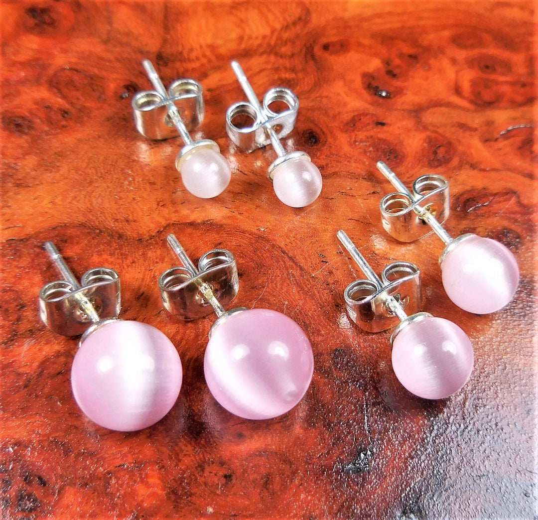 Cats Eye Earrings - 8mm 6mm 4mm Pink Glass Studs