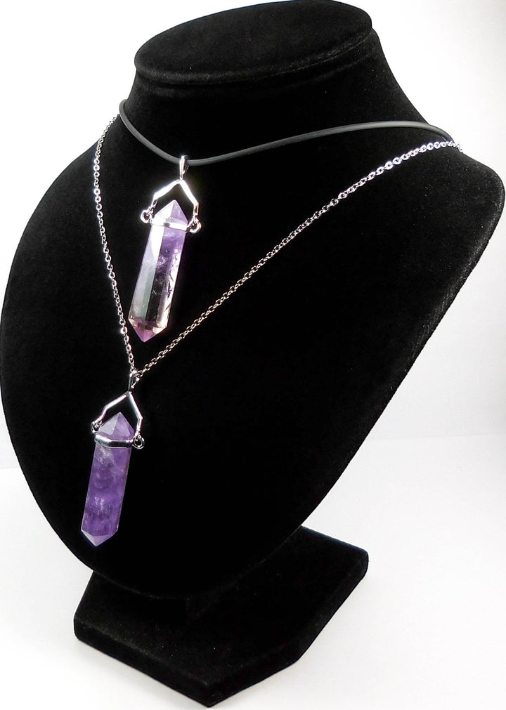 Amethyst Crystal Point Necklace Pendant - Silver Swivel