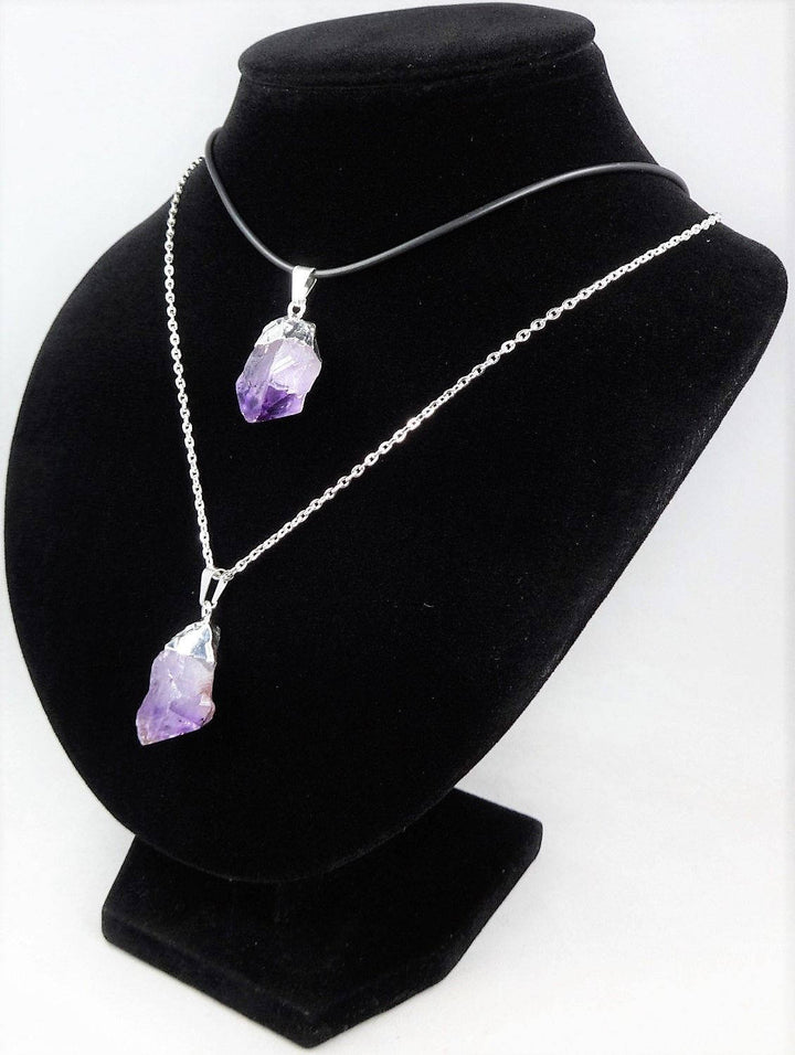 Amethyst Crystal Pendant Silver Plated Natural Raw Point Necklace