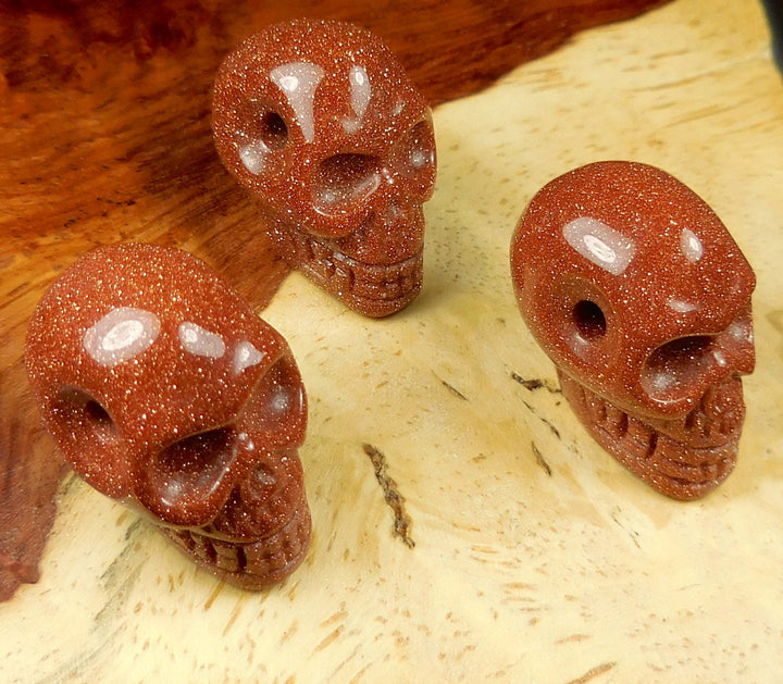 Skull Necklace Pendant - Red Goldstone Carved Bead
