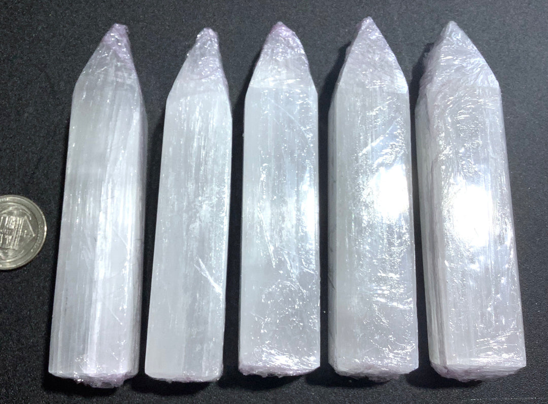 Bulk Wholesale Lot (5 Pcs) Selenite Obelisks Crystal Points 5 Inches