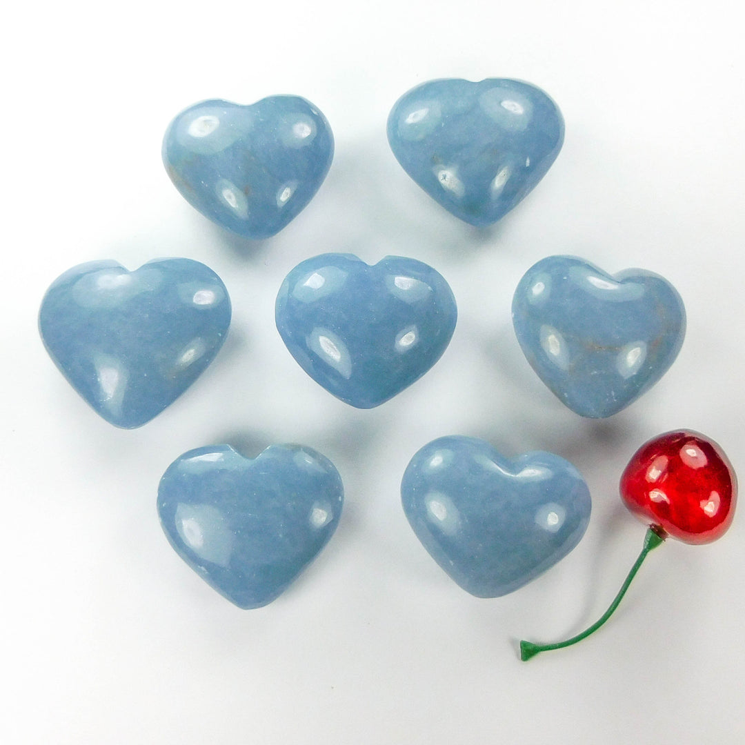 Bulk Wholesale Lot 3 Pieces Angelite Puffy Hearts Carved Polished Healing Crystals And Stones