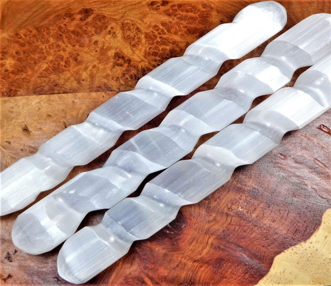 Selenite Spiral Wand - White Crystal Stick 6-7 Inches