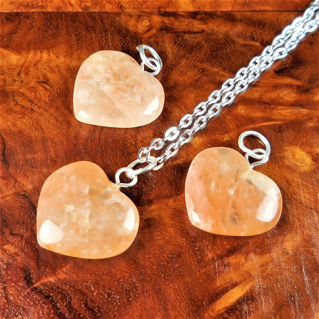 Heart Necklace - Orange Quartz Crystal Pendant - Petite Carved Gemstone Puffy Hearts (A5) Healing Crystals Natural Stone Jewelry
