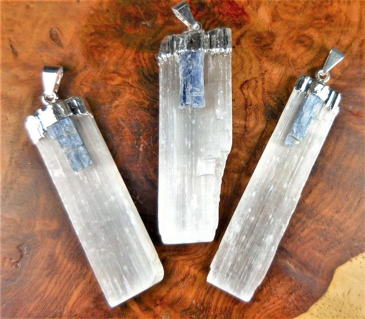 Bulk Wholesale Lot Of 5 Pieces Selenite Kyanite Silver Pendant Charm Bead Necklace Supply