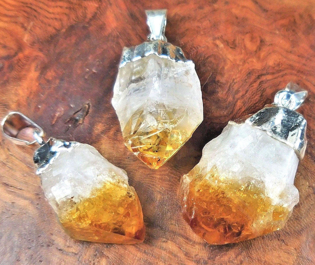 Raw Citrine Crystal Point Pendant Silver Plated Necklace Charm Healing Crystals And Stones
