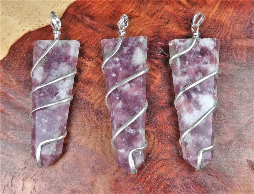 Lilac Lepidolite Necklace Pendant - Silver Wire Wrapped
