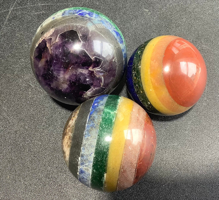 Reiki Crystal Ball - Polished 7 Gemstone Sphere Natural Stone Rainbow Orb 1.5 Inch