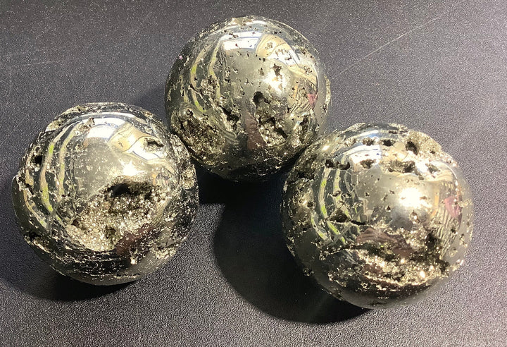 Wholesale Bulk Lot 3 Pack Of Iron Pyrite Crystal Sphere Fool Gold Druzy Display Piece Orb