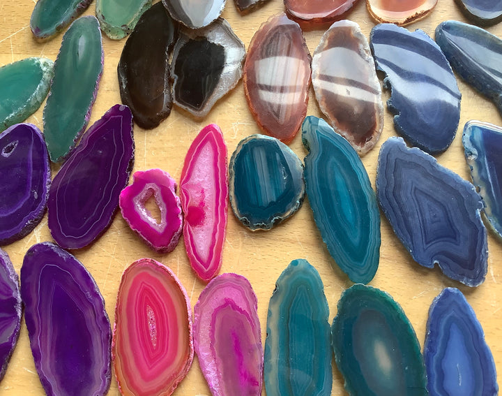 Agate Slice ( 2.5 - 3.5 Inches Long ) Size # 1 Grade A Oblong - Natural Crystal Slab - Polished Sliced Agates Escort Place Card Coaster