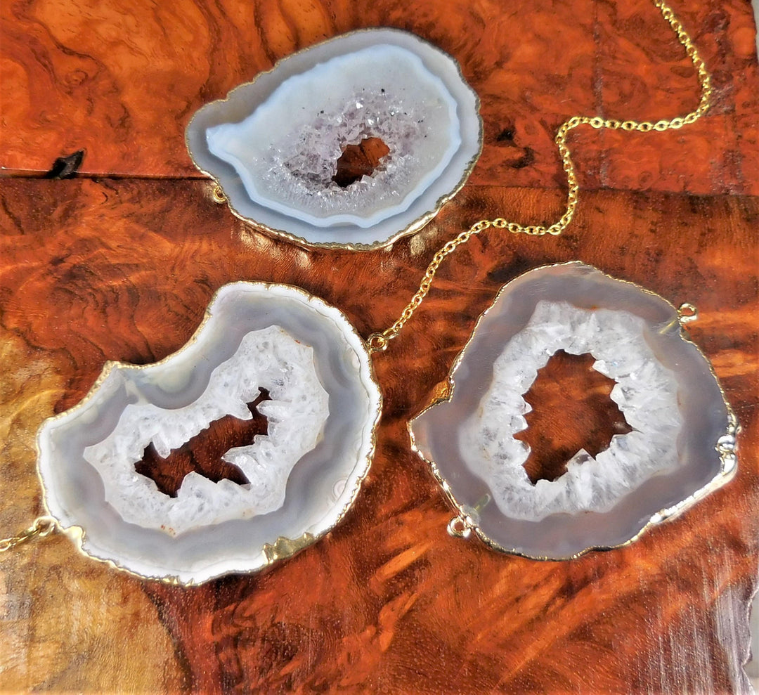 Large Oco Geode Slice Connector Pendant - Gold