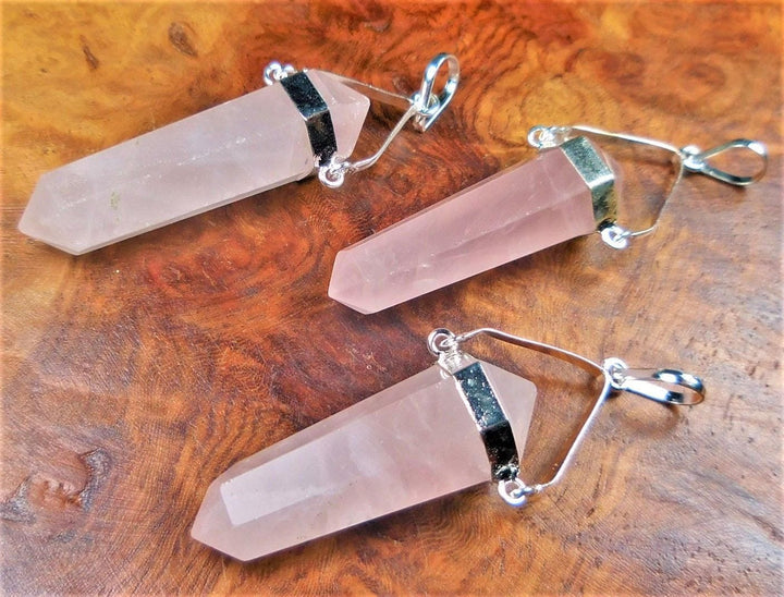 Rose Quartz Necklace - Pink Double Terminated Crystal Point Pendant - Silver Swivel Gemstone