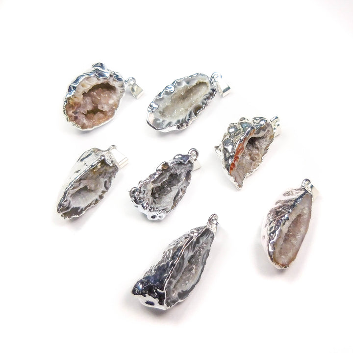 Oco Geode Necklace - Druzy Crystal Pendant - Silver Plated Druzy Gemstone Charm
