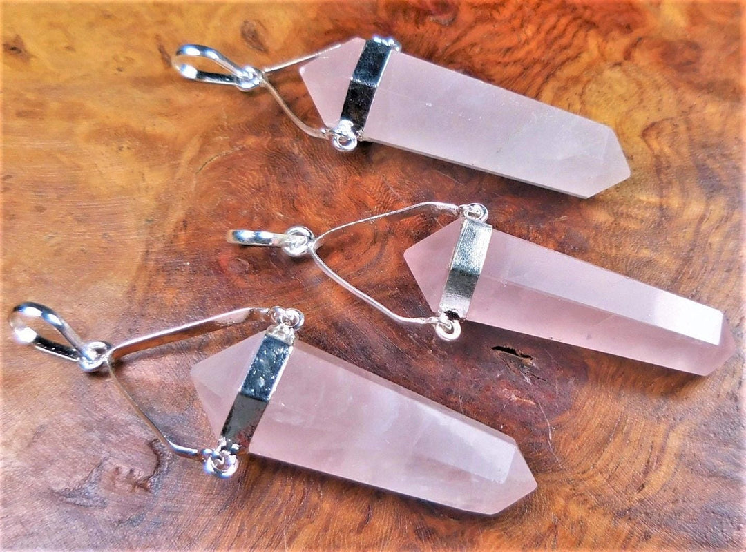 Rose Quartz Necklace - Pink Double Terminated Crystal Point Pendant - Silver Swivel Gemstone