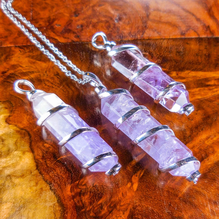 Amethyst Necklace Pendant - Wire Wrapped Crystal Point - Silver