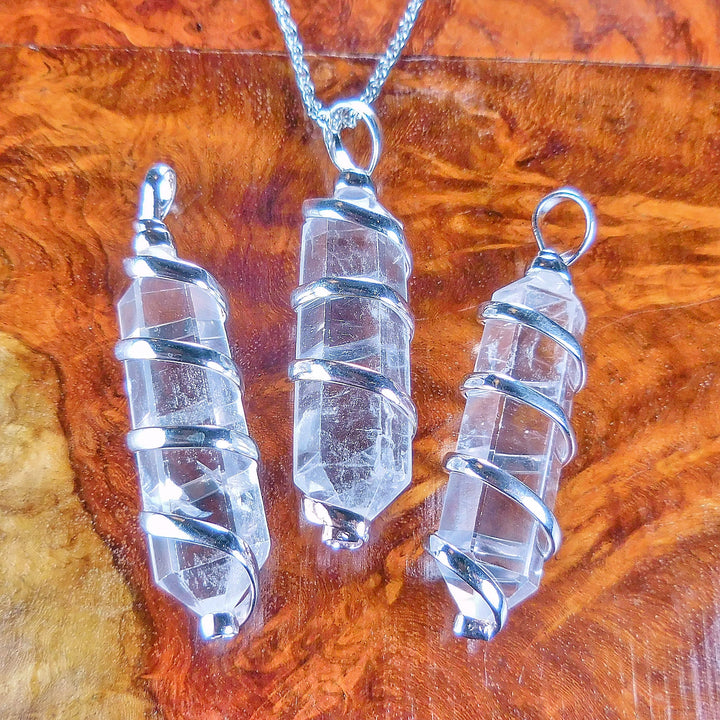 Quartz Necklace Pendant - Silver Wire Wrapped Crystal Point