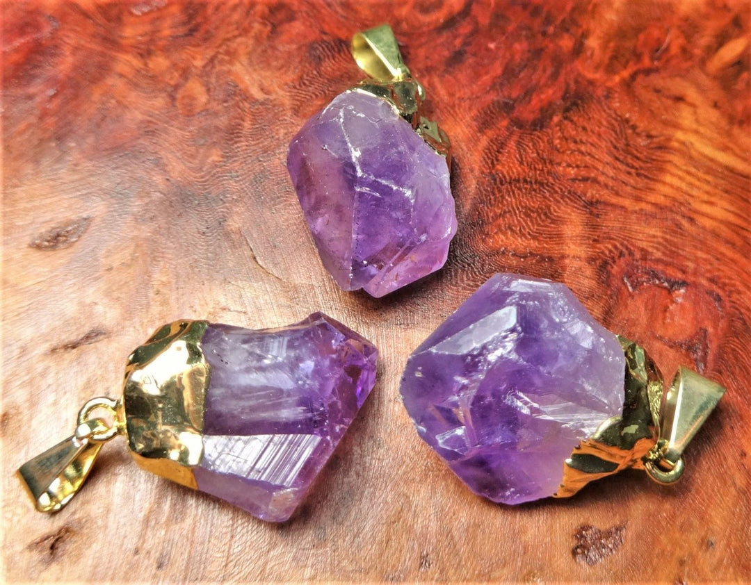 Amethyst Crystal Point Pendant Gold Plated Necklace Charm Healing Crystals And Stones