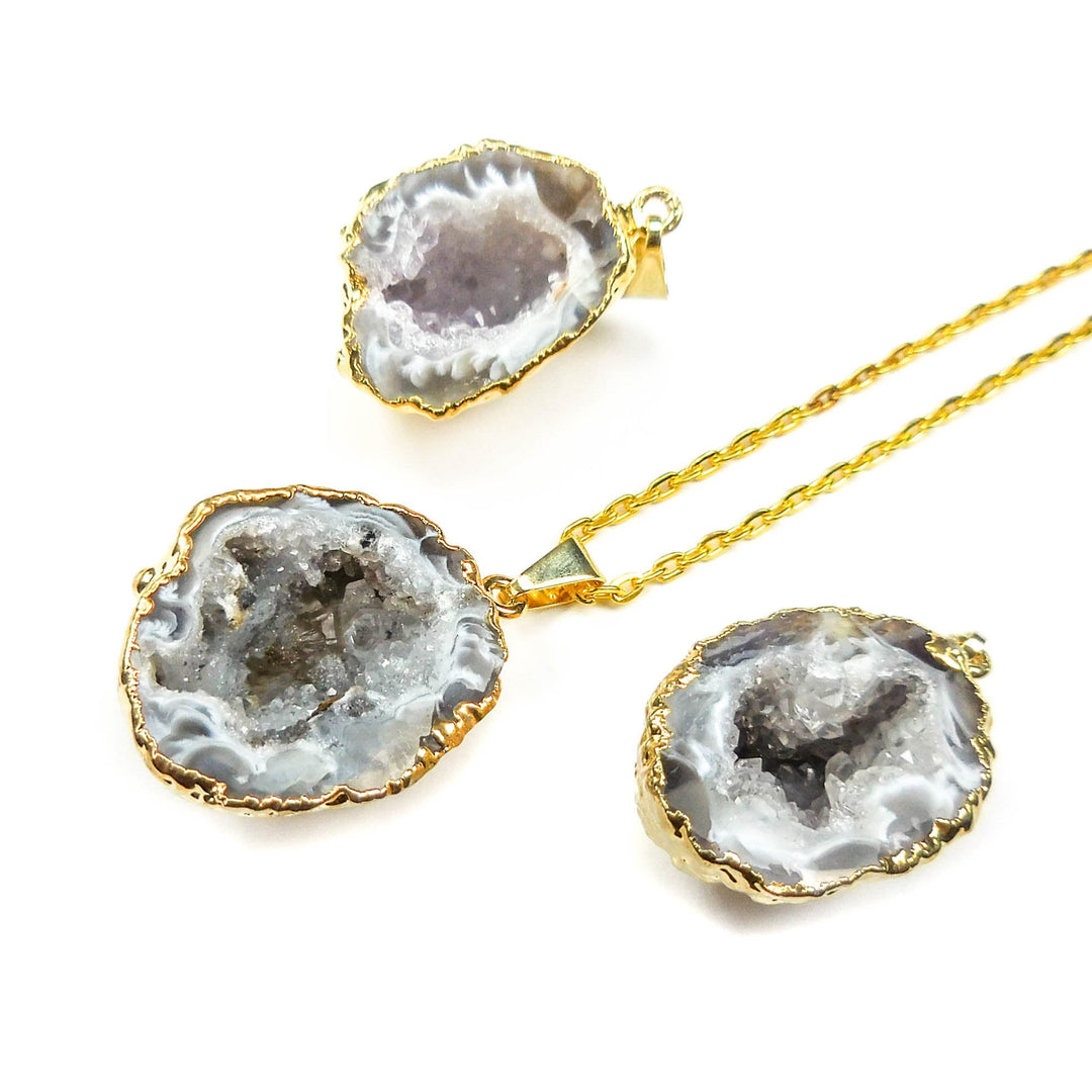 Oco Geode Druzy Crystal Pendant Gold Dipped Natural Gemstone Necklace Charm Healing Crystals Stones Jewelry
