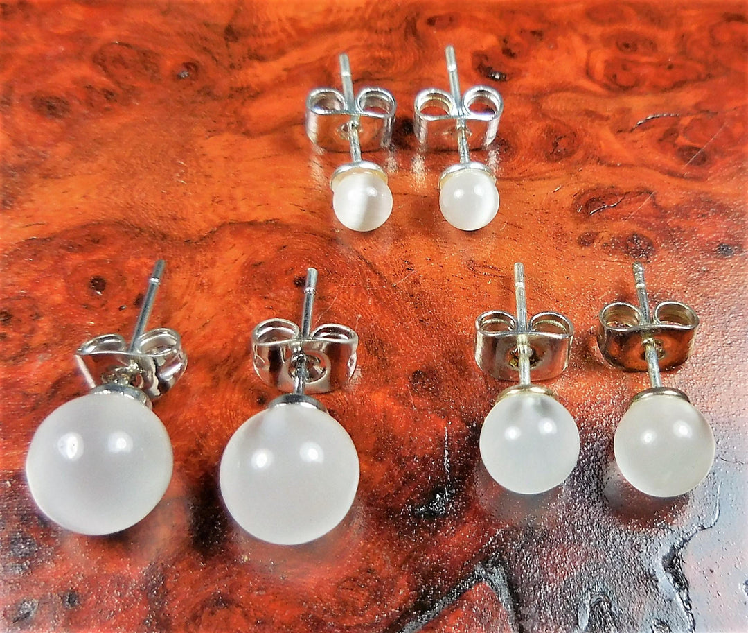 Cats Eye Earrings - 8mm 6mm 4mm White Glass Studs Polished Colored Ball Jewelry Silver Stud Earring (Y24) Healing Crystals And Stones