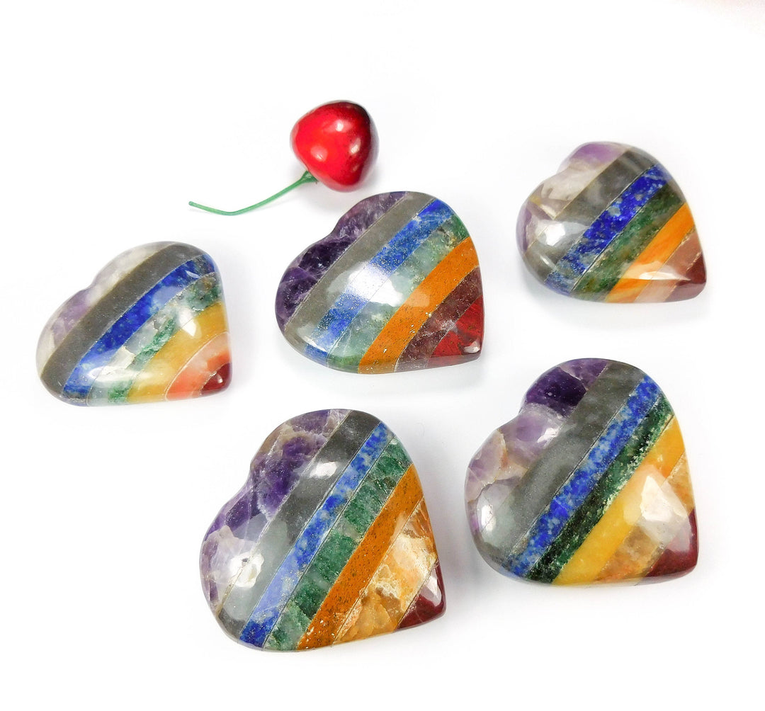 Reiki Heart - 7 Gemstone Chakra Hearts CR4 Healing Crystals and Stones 7 Stone Charm