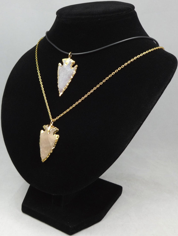 Arrowhead Necklace - Natural Jasper Stone Pendant - Gold Trim Gemstone Jewelry