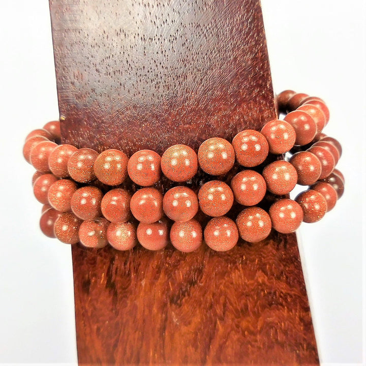 Red Goldstone Bracelet - Colored Glass Beads - Round Polished Gemstone Jewelry - Beaded Bangle CR10 Healing Crystals And Stones Bead