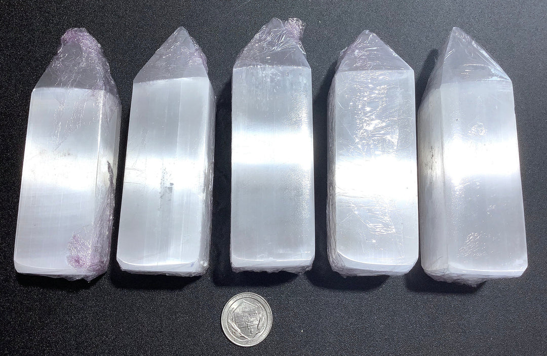 Bulk Wholesale Lot (5 Pcs) Selenite Obelisks Crystal Points 3 Inches
