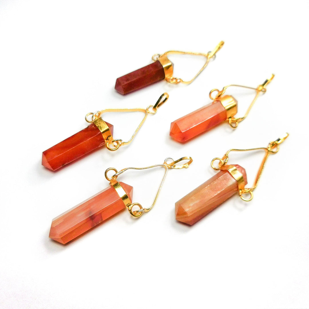Carnelian Necklace - Double Terminated Crystal Point Pendant - Gold Plated Swivel Orange Gemstone CR9 Healing Crystals Stone Jewelry