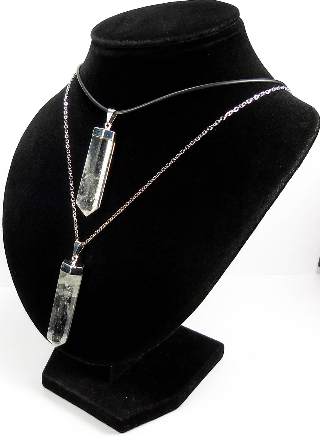 Quartz Crystal Point Necklace Pendant - Silver