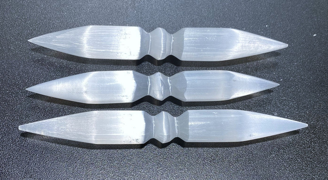 Double Point Selenite Wand - Polished Carved Stone Massage Wands - Natural Healing Crystals Stones and Minerals