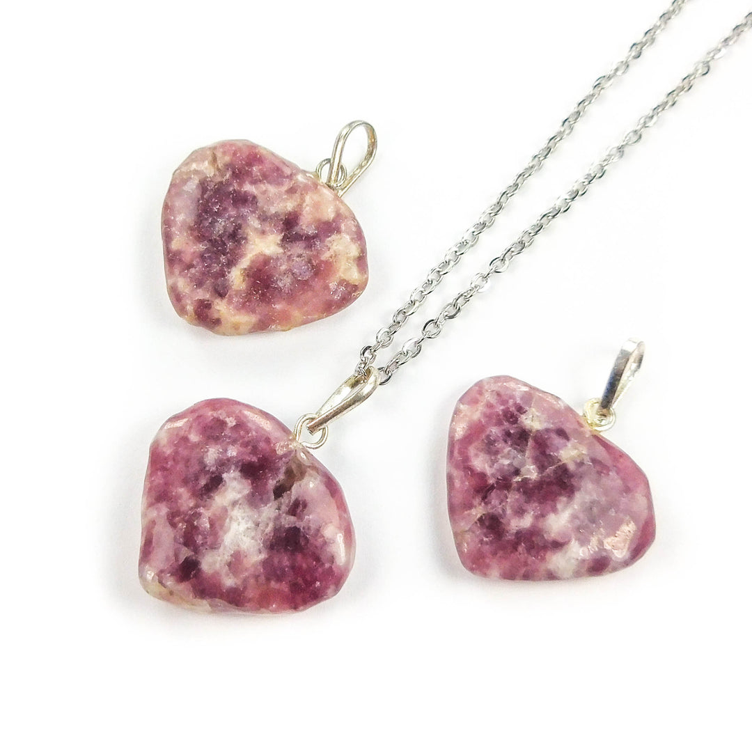 Heart Necklace Pendant - Carved Lilac Lepidolite