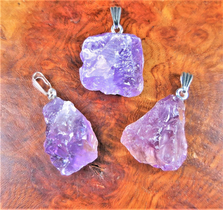 Raw Amethyst Crystal Pendant Silver Plated Necklace Charm Healing Crystals And Stones