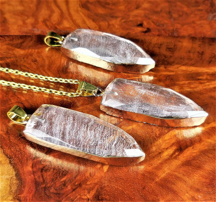 Bullet Necklace - Clear Quartz Faceted Crystal Point Pendant - Gold Gemstone Healing Crystals and Stones Natural Jewelry