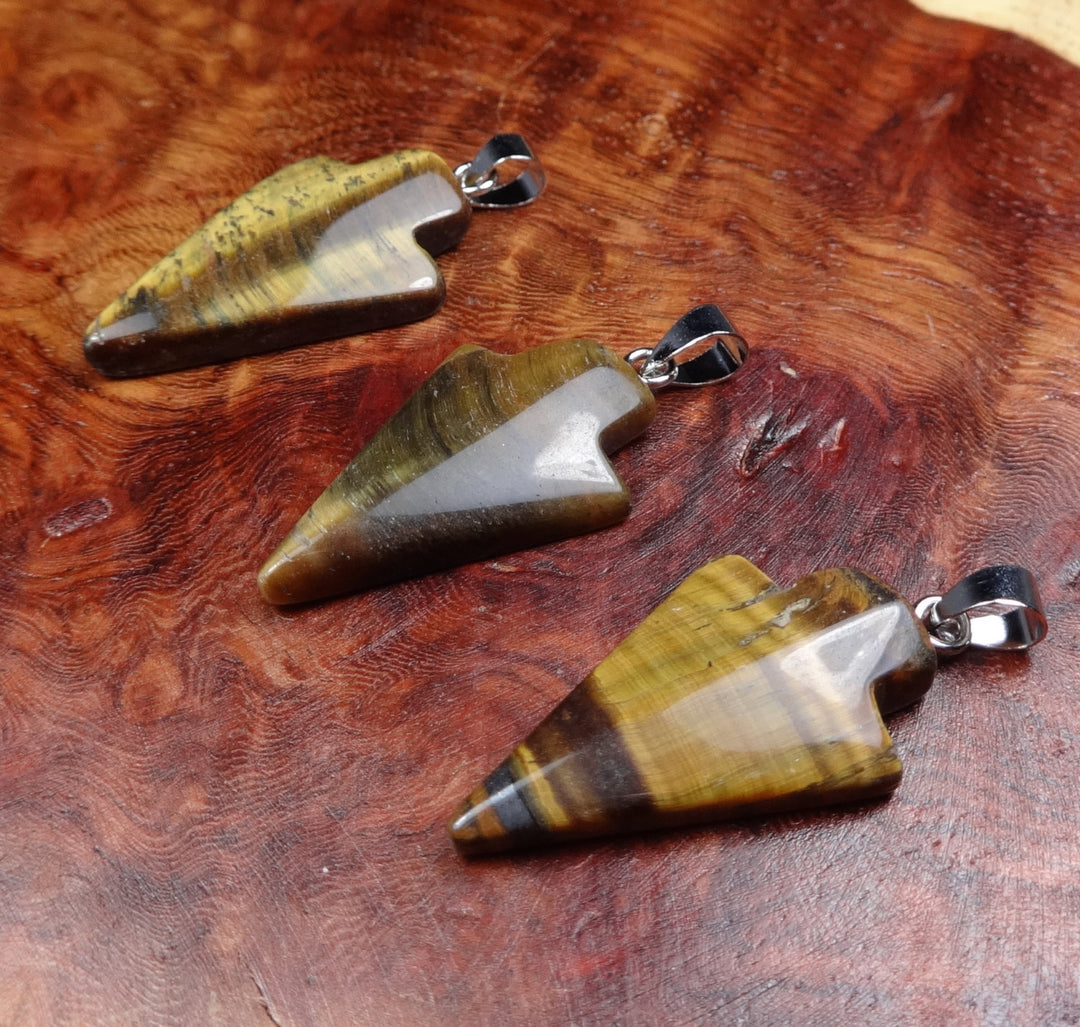 Arrowhead Necklace - Petite Tigers Eye Pendant - Carved Arrow Charm Polished Stone Earrings (A18) Healing Crystals and Stones Jewelry