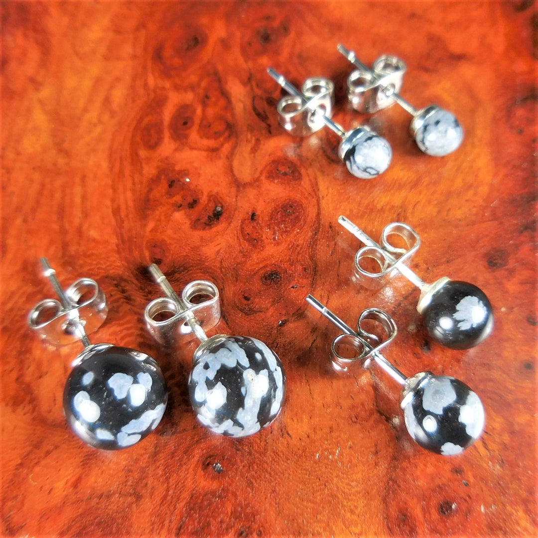 Snowflake Obsidian Earrings - 8mm 6mm 4mm Gemstone Studs