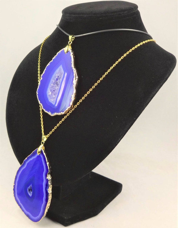Large Purple Agate Slice Necklace - Druzy Crystal Geode Slice Pendant - XL Gold Drusy Stone