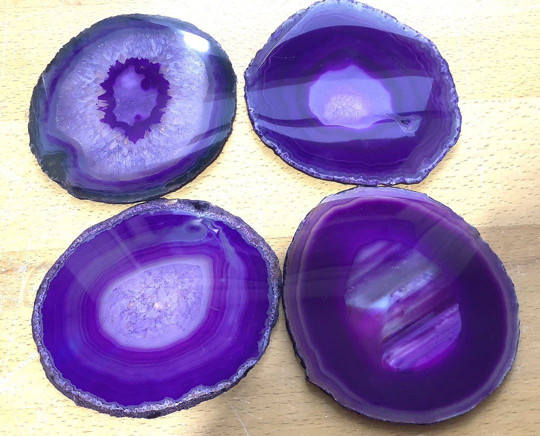 Agate Slices (3 pcs)(3.5-4 Inches Long) Size #3 Grade A Round Natural Crystal Slab Polished Escort Place Card Coaster