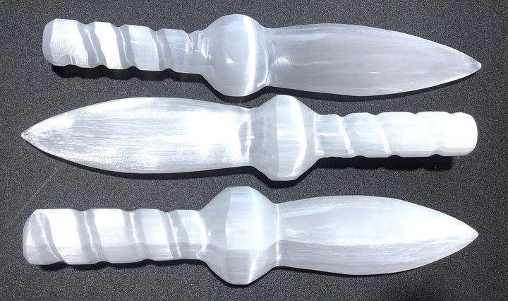 Selenite Sword - Swirl Handle White Crystal Dagger - Polished Carved Gemstone Knife 7 - 8 Inches