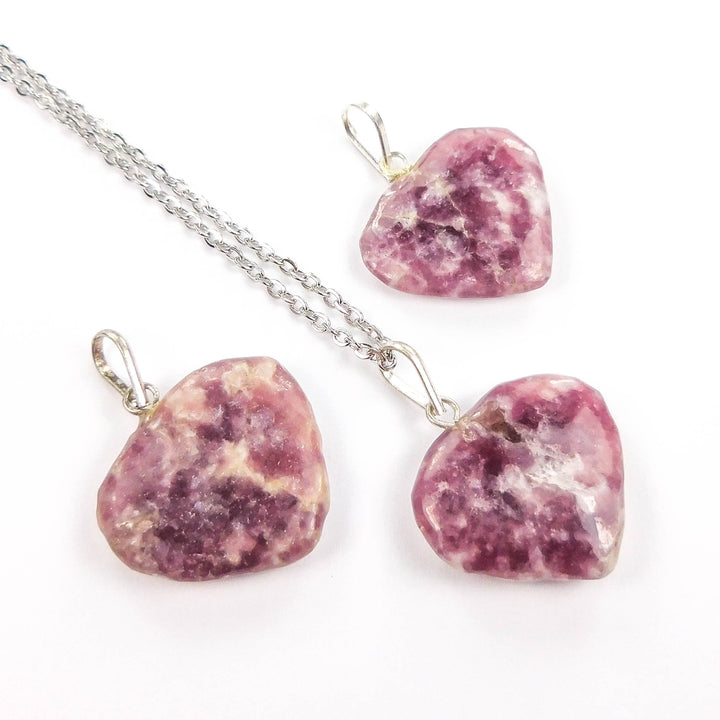 Heart Necklace Pendant - Carved Lilac Lepidolite