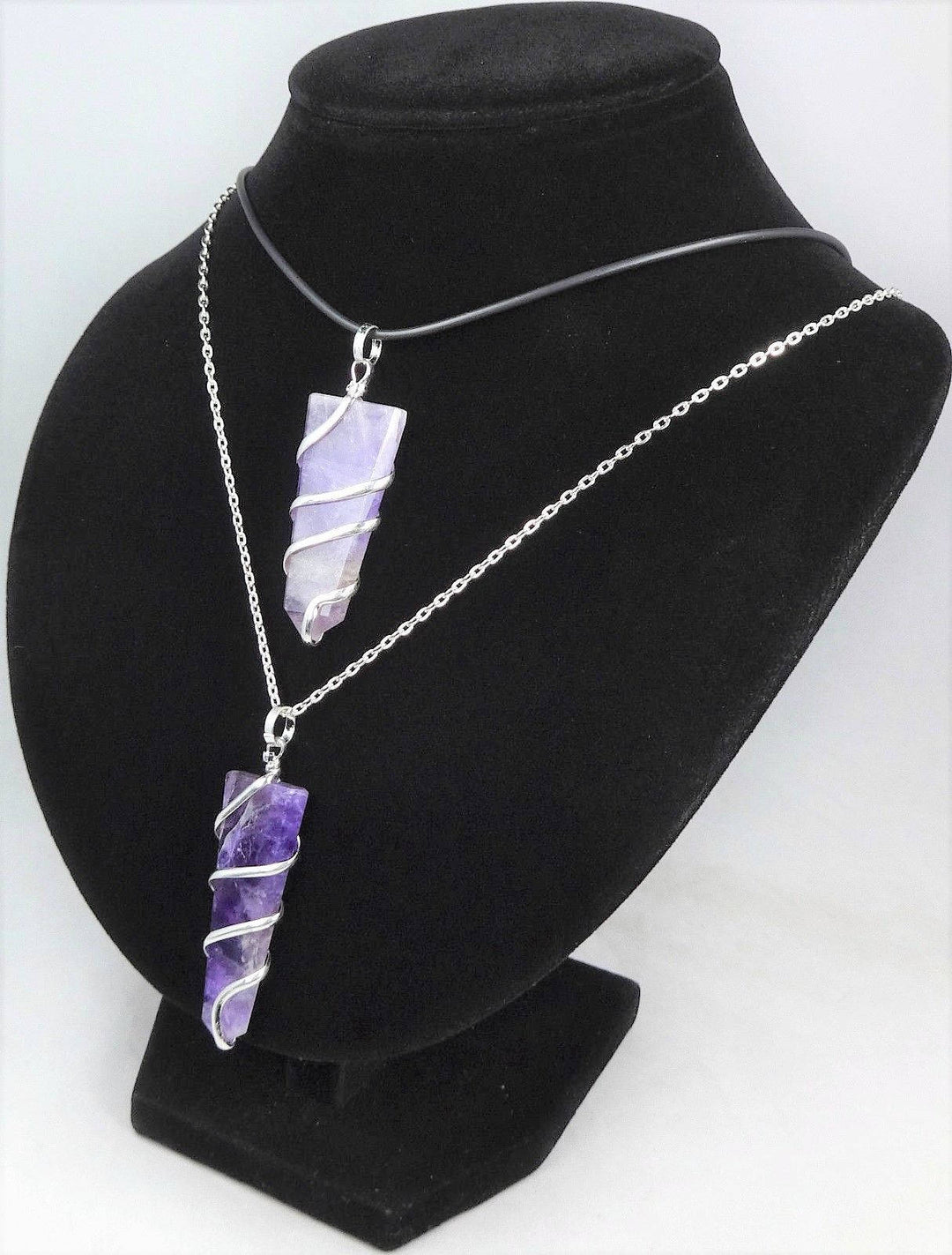 Amethyst Crystal Necklace Pendant - Silver Wire Wrapped