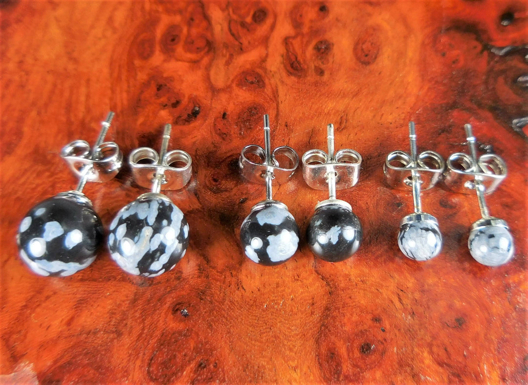 Snowflake Obsidian Earrings - 8mm 6mm 4mm Gemstone Studs