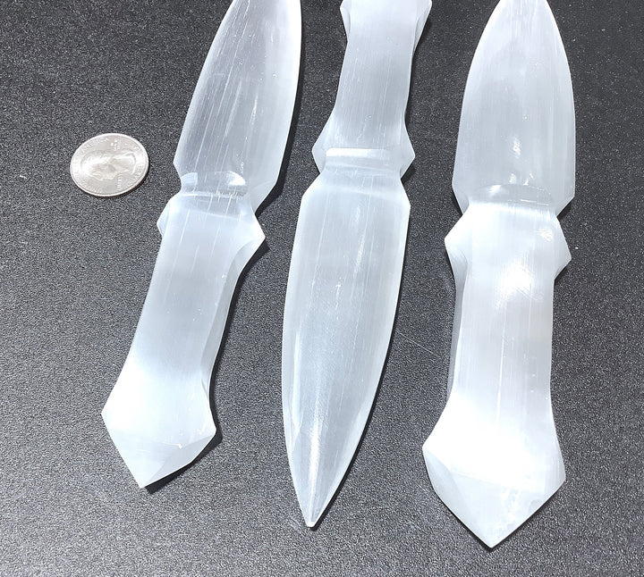 Selenite Dagger - White Crystal Knife - Polished Carved Gemstone Sword Blade