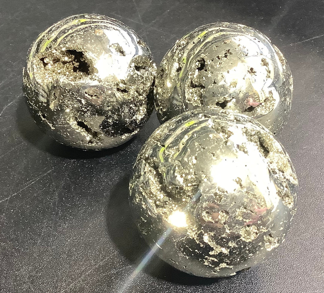 Wholesale Bulk Lot 3 Pack Of Iron Pyrite Crystal Sphere Fool Gold Druzy Display Piece Orb