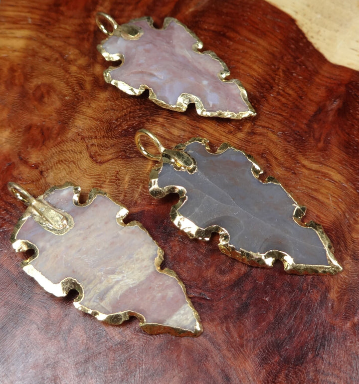 Arrowhead Necklace - Natural Handmade Carved Jasper Charm Pendant Jewelry Gold Plated